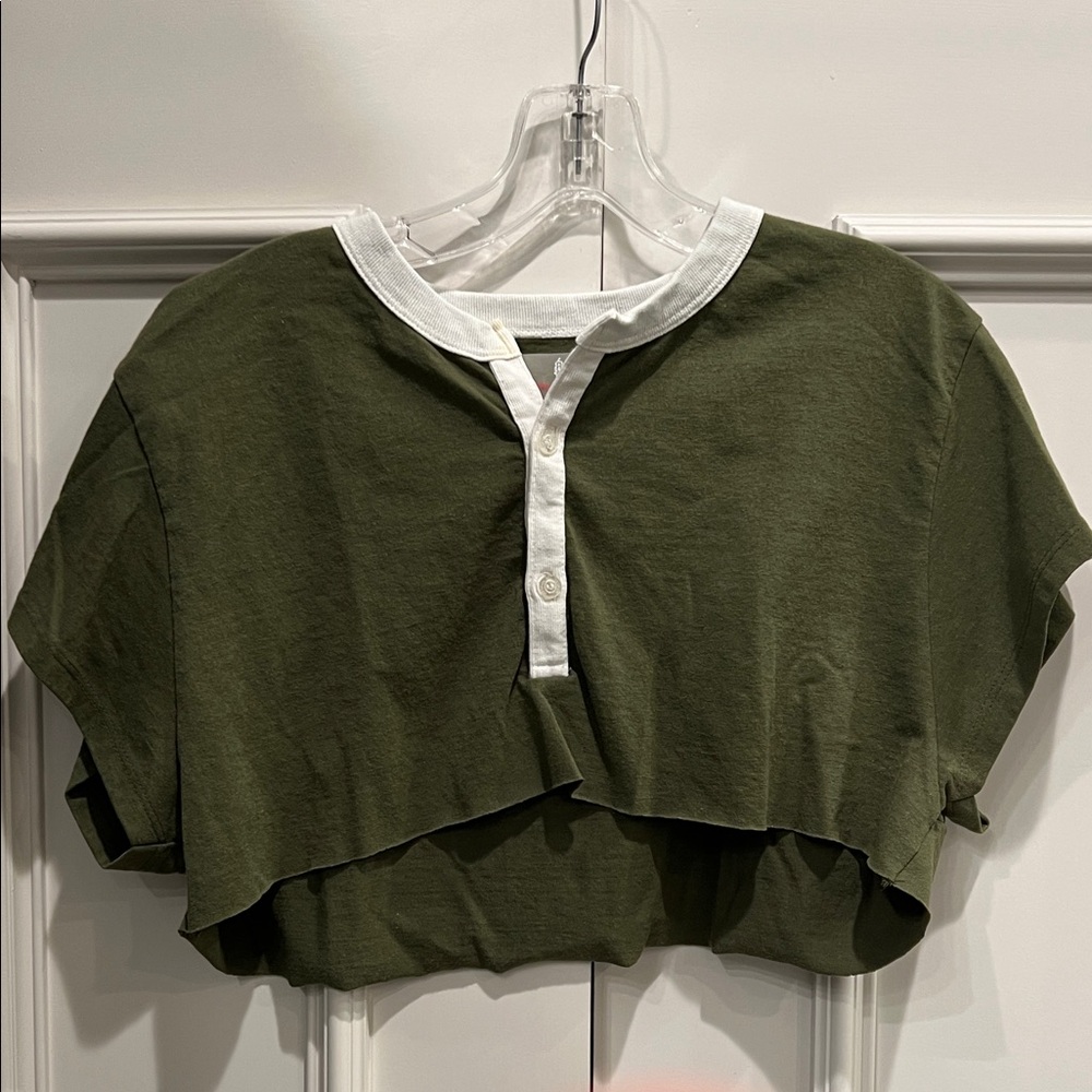 FP Movement by Free People Green and White Crop Top